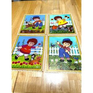 Vintage Raggedy Ann and Andy Poster Prints Pictures Set of 4 9x12" Garden Flower